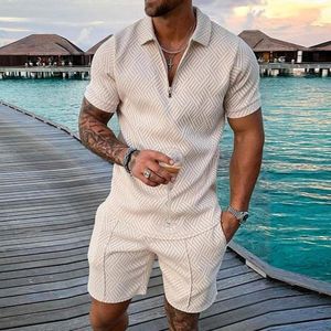 Erkeklerin izleri yaz erkekler kadife şort setleri moda yaka kısa kollu gömlekler düz renkli 2 adet set erkek rahat spor giyim 2023