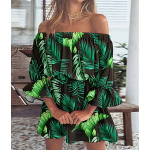 Vestidos casuais verão sexy cinta férias floral impressão mulheres moda fora do ombro vestido de verão elegante chiffon aline praia boho saia 230426