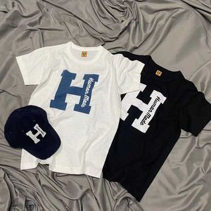 Men's T-shirts Men Women High Quality Large Letter H Printed Human Made Nigo Tshirt Top J230427