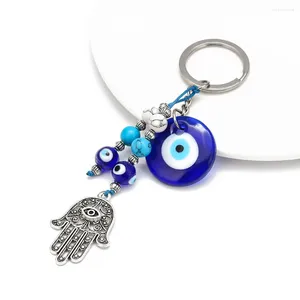 Klaki Turkish Evil Eye Lucky Blue Fatima Hand Charm Trinket Łańcuch kluczyka Vintage Kreek dla mężczyzn Kobiet Wisior samochodowy