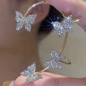 Backs Earrings Gold Color Metal Ear Bone Clip For Women Sweet Exquisite Sparkling Crystal Butterfly Cuff Earring Wedding Jewelry