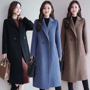 Blends Solid Full Long Sleeves Thick Fashion Women Woolen Overcoat Wool Blends Large Size Coat AutumnFemale Section Woolen Coat