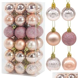 Dekoracje świąteczne 36PCS Rose Gold Plastic Balls Ornament 4 cm zawiesina kula wislarza Indoor rok