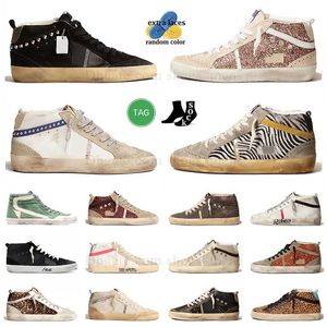 Luxury High Top Golden Sneakers Brand Italian Mid Star Shoes Casual Homens Goodenstar couro preto com camurça de camurça de camurça de camurça