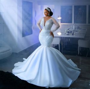 Beaded White Regina Mermaid African Wedding Dress Sexy Aso Ebi Style Engagement Gowns Special Ocn Robe De Soree 322