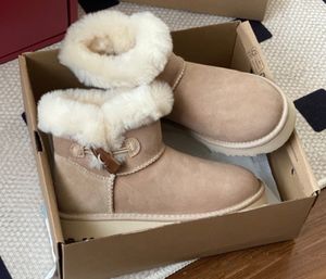 Bota Lã Chifre botão Mulheres Botas de tornozelo Austrália Castanha Cinza Inverno Sapatos Quentes Sapatilhas