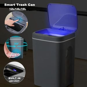 Waste Bins 16L Smart Induction Trash Can Automatic Intelligent Sensor Dustbin Electric Touch Trash Bin for Kitchen Bathroom Bedroom Garbage 230427