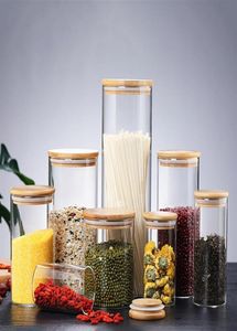 Transparenta Glass Food Storage Canisters korkar täcker burkar flaskor för sand flytande miljövänligt med bambu lida03a283538609