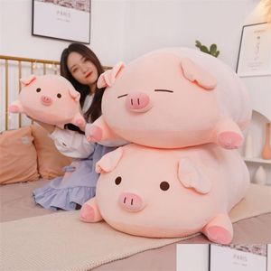 Bambole di peluche 40/50/60 / 80Cm Squish Pig bambola di pezza sdraiata peluche piggy giocattolo animale morbido peluche cuscino cuscino bambini bambino regalo confortante 2 Dhcap