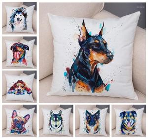 Almofada decorativa 50 estilo bonito aquarela tinta pet cão caso decoração animal fronha macia capa de almofada de pelúcia para sofá do carro 2543108