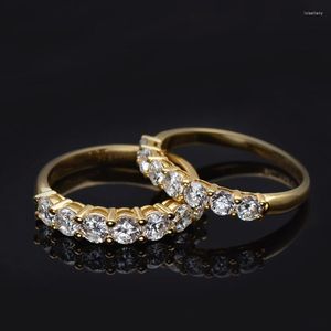 Кластерные кольца чисто 18 тыс. Желтого золота заместитель кольца DF Цвет Moissanite Lab Diamond Jewelry Классическая годовщина свадьбы