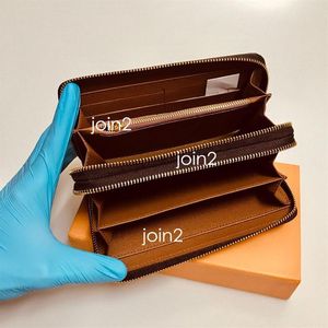 محفظة مزدوجة Zip Wallet Womens Fashion Long Zippy Wallet Card Card Coin Purse Pouch Key Bagous Brown Waterproof Canvas مع مربع الهدايا M61723257B