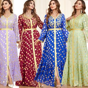 Этническая одежда Abaya для женщин Kaftan Caftan Dubai Muslin V-образное с длинные рукава вечернее платье свадьба Рамадан мода