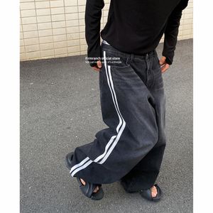 Jeans da uomo Firmranch 2023 Black Baggy For Men Women 2 White Stich Mopping Flared Denim Pants Streetwear 230426
