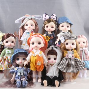 Dolls de 16 cm BJD Doll Conjunto completo 13 Dolls Mováveis ​​Vestido de desenho animado bjd brinquedo sorriso de rosto est vestido maquia