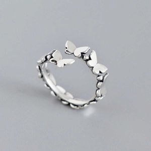 Band Rings Retro Silver Color Butterfly Opening Rings For Women Minimalist Irregular Twined Adjustable Finger Ring Girl Personality Jewelry AA230426