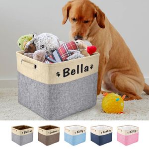 Apparel Custom Pet Toy Storage Box Jute Dog Cat förvaring Container Fällbar förvaringspåse Baskey Gratis hundnamn Tryck för hundkatter