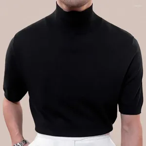 メンズセーター韓国スタイルファッションハーフタートルネックセーターメンズ半袖ソリッドカラープルーバー
