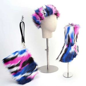 Lady Women Furry Boots Faux Fur But i torba zestaw opaski na głowę puszyste wełniane buty śniegowe rozmyte pluszowe buty ciepłe but płaski but śnieżny