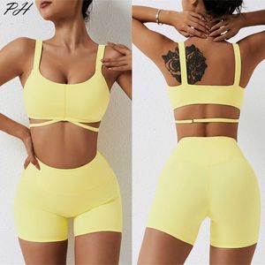 Yoga Outfit Fitness Yoga Set 2023 Sommer Nahtlose Damen Sportbekleidung Sexy Sport-BHs Strumpfhosen Shorts Fitnessbekleidung Laufen Radfahren Sport Set P230504