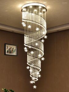 Pendant Lamps Stairs Chandelier Light Luxury Duplex Building Villa Loft Living Room Octagonal Crystal Apartment Revolving Long