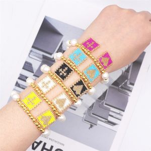 Charme pulseiras estilo simples boho cruz coração natural pérola de água doce frisada artesanal plástico corda elástica pulseira para meninas presente delicado 230215