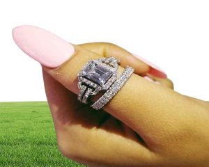 Solid 925 Sterling Silver Zircon Wedding Ring Set For Bridal Women Finger Luxury Whole Lots Bulk Jewelry R48356956103