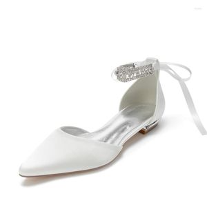 Hochzeit 387 Satin -Strass -Sandalen Schuhe für Braut spitzs Zehenbandkrawatte formelle Prom Abend Party Frauen Brautflats Mal 5