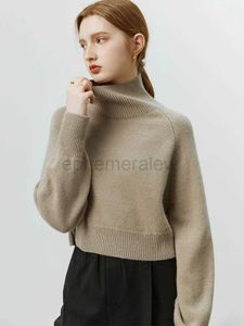 Kadın Sweaters Fsle Kısa Yüksek Boyun Süvarisi Kadınlar Sonbahar Kış 2022 Yeni Gevşek Tembel% 100 Yün Süvari Katı Kadınlar Kalın Sweaters ZLN231127