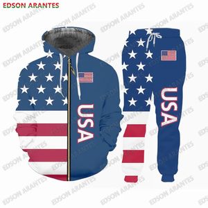 Men's Tracksuits EDSON ARANTES Brand Men's Sets American USA Flag Print Zip Up Hoodie Joggers Pants 2Pcs Tracksuit Clothing Set Custom S-7XL 231127