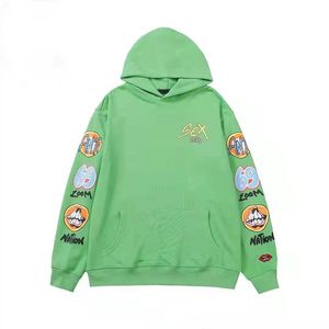 High quality men hooded hoodie fashion sports leisure letter printing green graffiti women street brand pure cotton loose coat mens sweater hip hop stickers hoodies