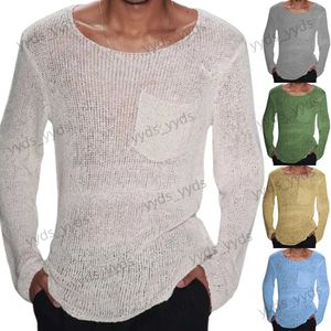 Men's T-Shirts 2023 Spring New Knitwear Men's Solid Color Long-sleeve Pocket Knitted Sweater T Shirts Streetwear Men's Fashion Tops T231127