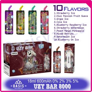 UZY BAR 8000 Puf Verilebilir Elektronik Sigara 18ml Pod Mesh Bobini 10 Tatlar Endişelenmez Satış Sonrası Puflar 8K Vapers