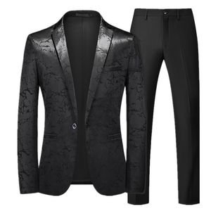 Ternos masculinos Blazers Business Jacquard Suit Men Dress Blazers e calças Blazers de peças de peito de peito único 6xl-S 230427