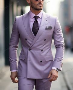 Light Purple Men Tuxedos Groom Groom Suroomman Prom Wedding Party Formalne 2 -częściowy zestaw kurtki i spodnie B03