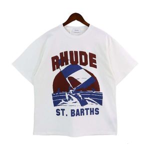 デザイナーファッション衣料メンズティーツシャツRhude 23春/夏新しいサンセットシーセールレター印刷カジュアルTシャツハイストリートルーズコットン半袖男性女性