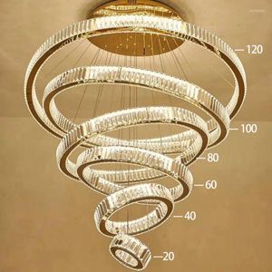 Chandeliers Chandelier Modern Luxury Round Circle Chrome Gold Crystal Large Lighting For Villa Staircase Cristal Living Room Restaurant Lamp