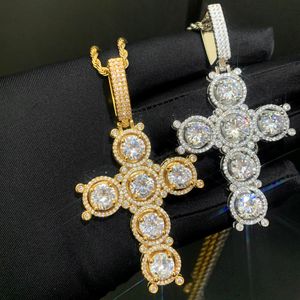 Высококачественное ожерелье в стиле хип-хоп, желтое, белое золото, полное ожерелье с подвеской в форме креста из циркона с 24-дюймовой веревочной цепочкой для мужчин, горячий подарок