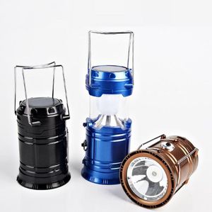 Bärbar LED -ficklampa Solarcamping Lantern 6LEDS Laddningsbart nödhandslampan Tält Lätt kollapsbar för utomhusbelysning