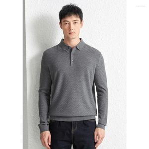 Herrtröjor 2023 Autumn Winter Mulberry Silk Cashmere Blended T-shirt Collar Sweater Solid Color Polo Knitwear Långärm