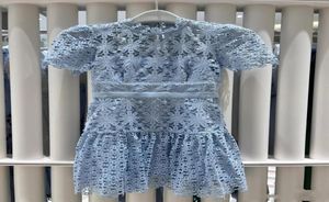 Runway Dresses 2023 European Designer Designad Sky Blue Snowflake Lace Cutout Dress7970535