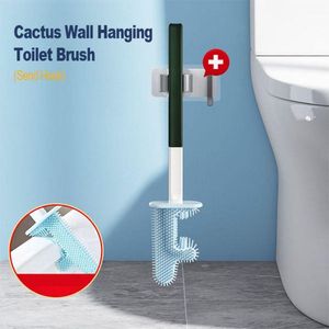 Brushes No Dead Corner Cactus Toilet Brush Silicone Bristles Toilet Brush WallMounted Cleaning Brush with Holder Cleaning Kit WC Access