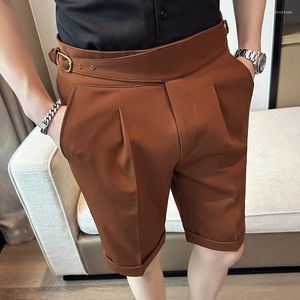 Men's Shorts British Style Summer Solid High Waist Suit 2023 Men Slim Fit Business Casual Formal Pant Streetwear