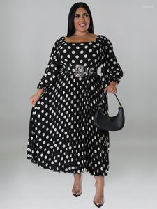 Plus -storlek klänningar en rad 4xl 5xl polka dot långärmad grön hög midja veckad kontor dam kväll evenemang midi kläder för kvinnor