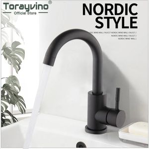 Kökskranar Torayvino Matte Black Modern Basin Sink Deck Mounted Badrumskran Single Spaken Handtag Rostfritt stål och kall blandare TAP 231127