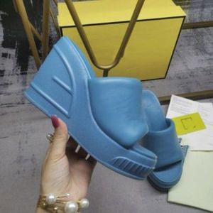 Summer Women Wedge Slippers Open Toe Luxury Platform Sandals Real Leather Designer Sliders Chunky Heels Shoes With Box