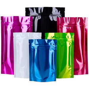 Várias cores Pacotes de zíper Mylar Bag bolsas de pacote brilhantes Crafes de umidade plana bolsas de embalagem