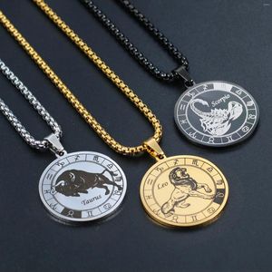 Pendant Necklaces Stainless Steel Necklace For Men Women Vintage Round Zodiac Sign 12Constellation Libra Chain Jewelry Wholesale