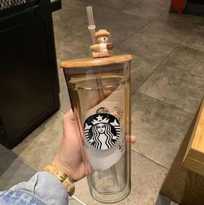 Caneca criativa (bebida) Starbucks rosa flor de cerejeira vidro duplo de grande capacidade com canudinho caneca de café