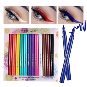 Göz farı/astar kombinasyonu 12 renk/kutu renk sıvı göz astarı su geçirmez beyaz göz kalemi kalem makyaj seti kozmetikler uzun ömürlü makyaj renkli mavi kalem 231124